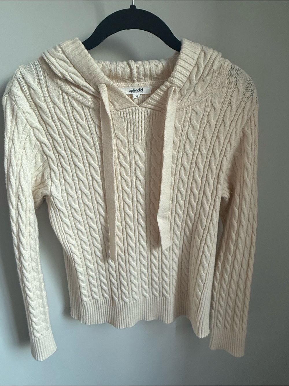Splendid Cream Cable-Knit Hooded Sweater